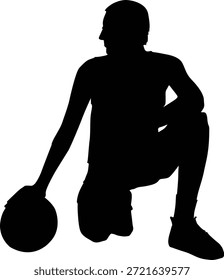 Jogador de basquete agachado com a bola, simbolizando foco e prontidão.