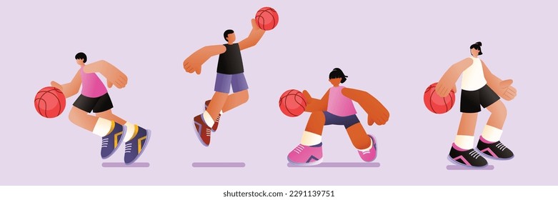 Basketball Player In Different Action And Position, Vector, Illustration