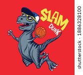 Basketball player dinosaur character design.Cool dinosaur vector print.Fun t-shirt design.
