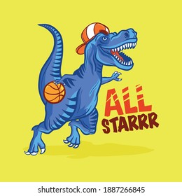 Basketball player dinosaur character design.Cool dinosaur vector print.Fun t-shirt design.