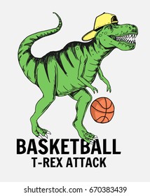 Basketball player dinosaur illustration for kid t shirt and other uses. 