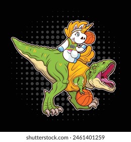 Basketball player dinosaur and unicorn vector illustration for t shirt design