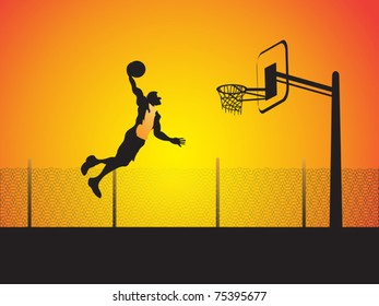 a basketball player do a big slam dunk