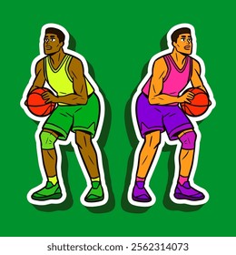 Basketball Player Doodle Sticker Illustration