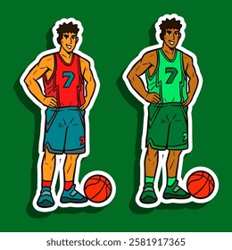 Basketball Player Doodle Sticker Illustration
