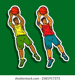 Basketball Player Doodle Sticker Illustration