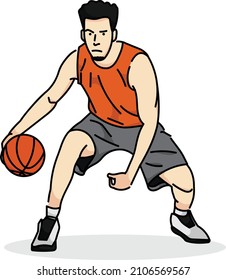 Basketball Player Dribble Ball. Professional Basketball Player Outwit The Other Player.