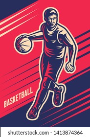 Basketball player dribbles vector illustrations 