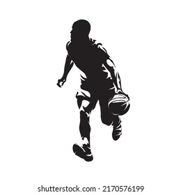 Basketball player dribbling, abstract isolated vector silhouette. Ink drawing. Streetball