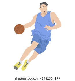 basketball player dribbling ball in action vector illustration