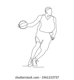 Basketball player dribbling the ball 	- continuous one line drawing