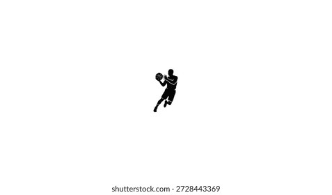 Jogador de basquete driblando com uma bola em uma silhueta de pose dinâmica