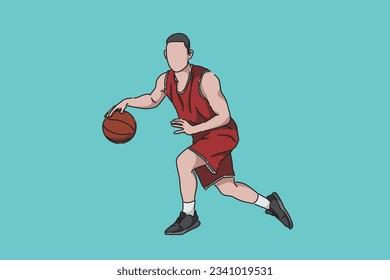 Basketball player is dribbling the ball. Basketball practice. Vector image