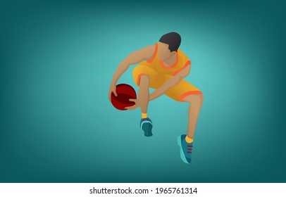 Basketballspieler, der die Kugelvektorgrafik tropft