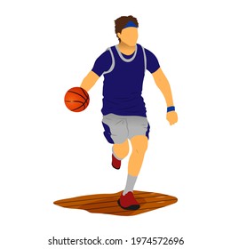 Basketball player dribbling flat illustration.