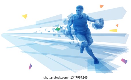 Basketball player dribbling on the fast break