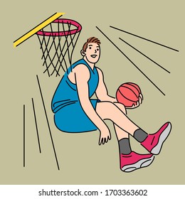 Basketball player dunking. Cartoon vector illustration