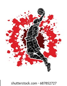Basketball player dunking designed on splatter blood graphic vector