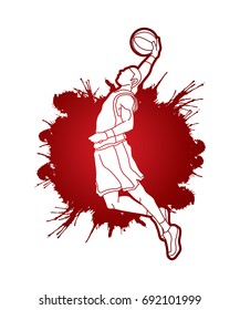 Basketball player dunking designed on splatter blood graphic vector