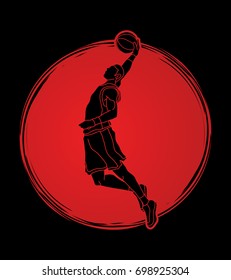 Basketball player dunking designed on sunlight background graphic vector