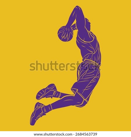 basketball player dunking illustration editable art