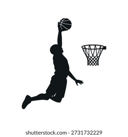 Jogador de basquete mergulhando no aro no ar durante o jogo intenso