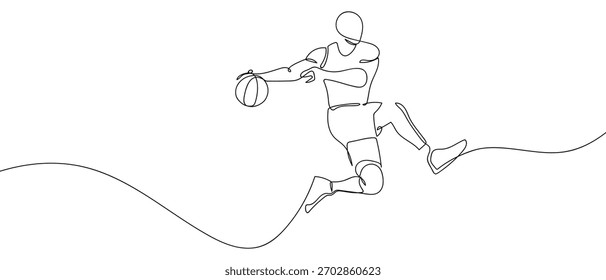 Un jugador de baloncesto está hundiendo una línea en una fila. esbozar la Ilustración vectorial aislada.