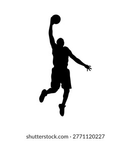 Basketball player dunking silhouette vector flat illustration design.