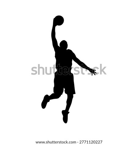 Basketball player dunking silhouette vector flat illustration design.