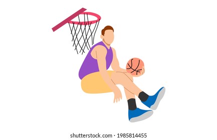 Basketball player dunking. Vector flat illustration