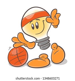 Basketball player. Emotional character cartoon lightbulb. On white background. Vector