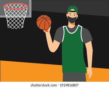 Baloncestista en arena vacía