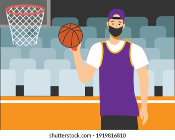 Basketball player in empty arena