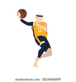 Basketball Player Euro Step Pose Layup Flat Vector Illustration