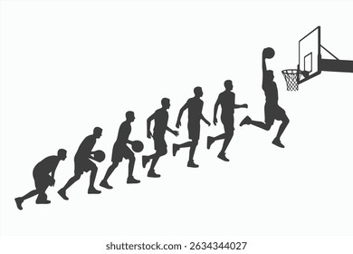 Silhueta do jogador de basquete Evolution Dunking the Ball in the Hoop