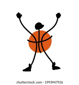 Basketball player fan logo icon sign Ball cap man symbol emblem Doodle sport abstract design Cartoon children's style Fashion print clothes apparel greeting invitation card cover poster banner