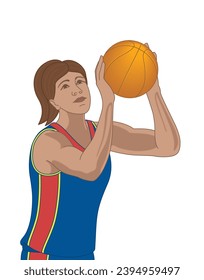 basketball player female aiming ball up free throw isolated on a white background