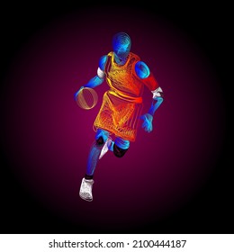 Basketball player figure line art. Human action on motion lines.