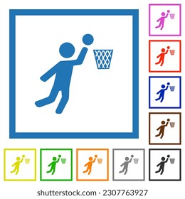 Basketball player flat color icons in square frames on white background