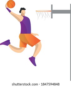 Basketball player flat illustration vector design, Bright colours,Man in sportswear doodle drawing. Sport competition concept. Team sport