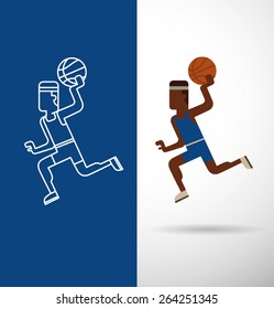 Basketball player, flat and line, vector 