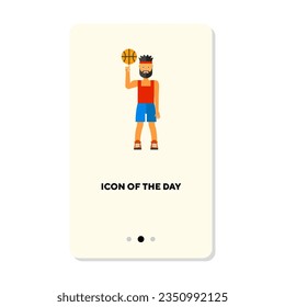 Basketball player flat vector icon. Young sportsman with ball playing basketball isolated. Basketball concept. Vector illustration symbol elements for web design and apps