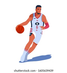 Basketball player. Flat vector illustration, isolated characters on white background.