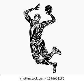 basketball player in floral ornament. vector illustration