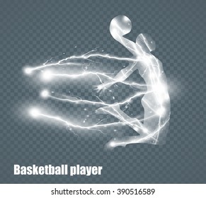 Basketball player, flying lightning, vector illustration