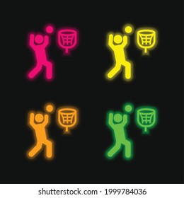 Basketball Player four color glowing neon vector icon