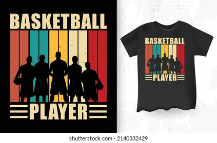 Basketball Player  Funny Kids Retro Vintage Basketball T-Shirt Design