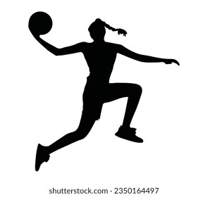 Basketball player, graphic silhouette black and white illustration.