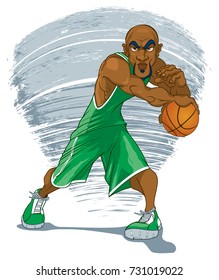 Basketball Player in a Green Jersey Playing Ball