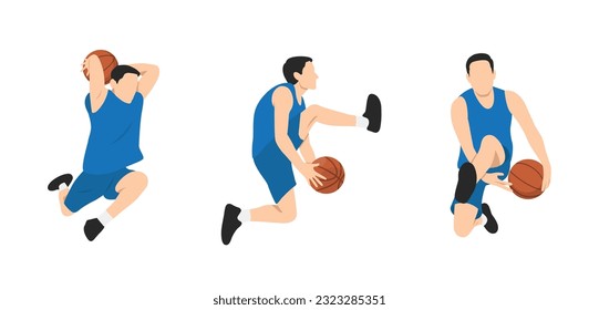 Basketball player. Group of 3 different basketball players in different playing positions. Flat vector illustration isolated on white background